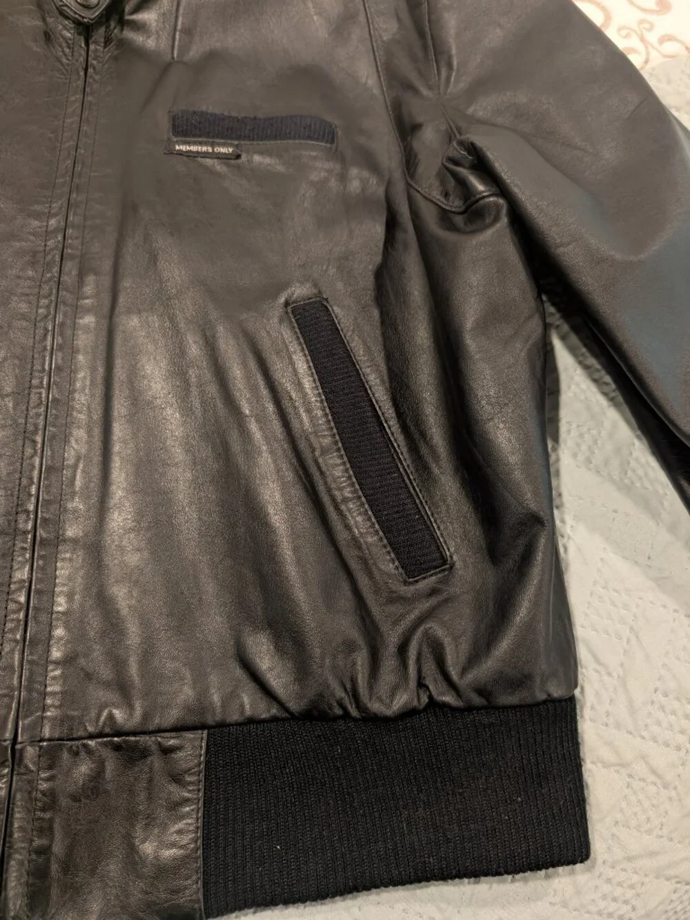 Members Only Vintage 80s Black Leather Bomber Moto Jacket Sz 44 Large Mens